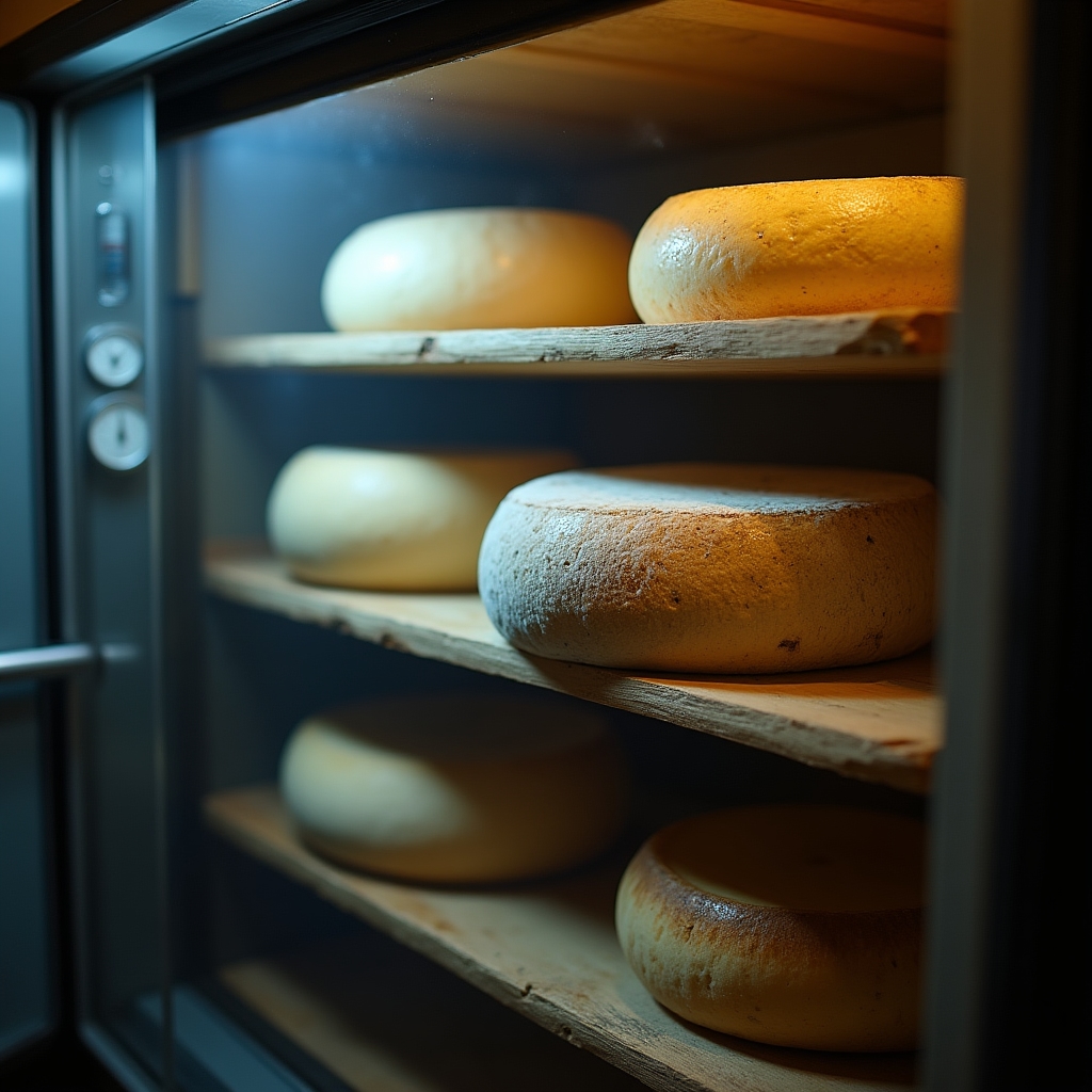 Сыры на разных стадиях созревания в камере выдержки