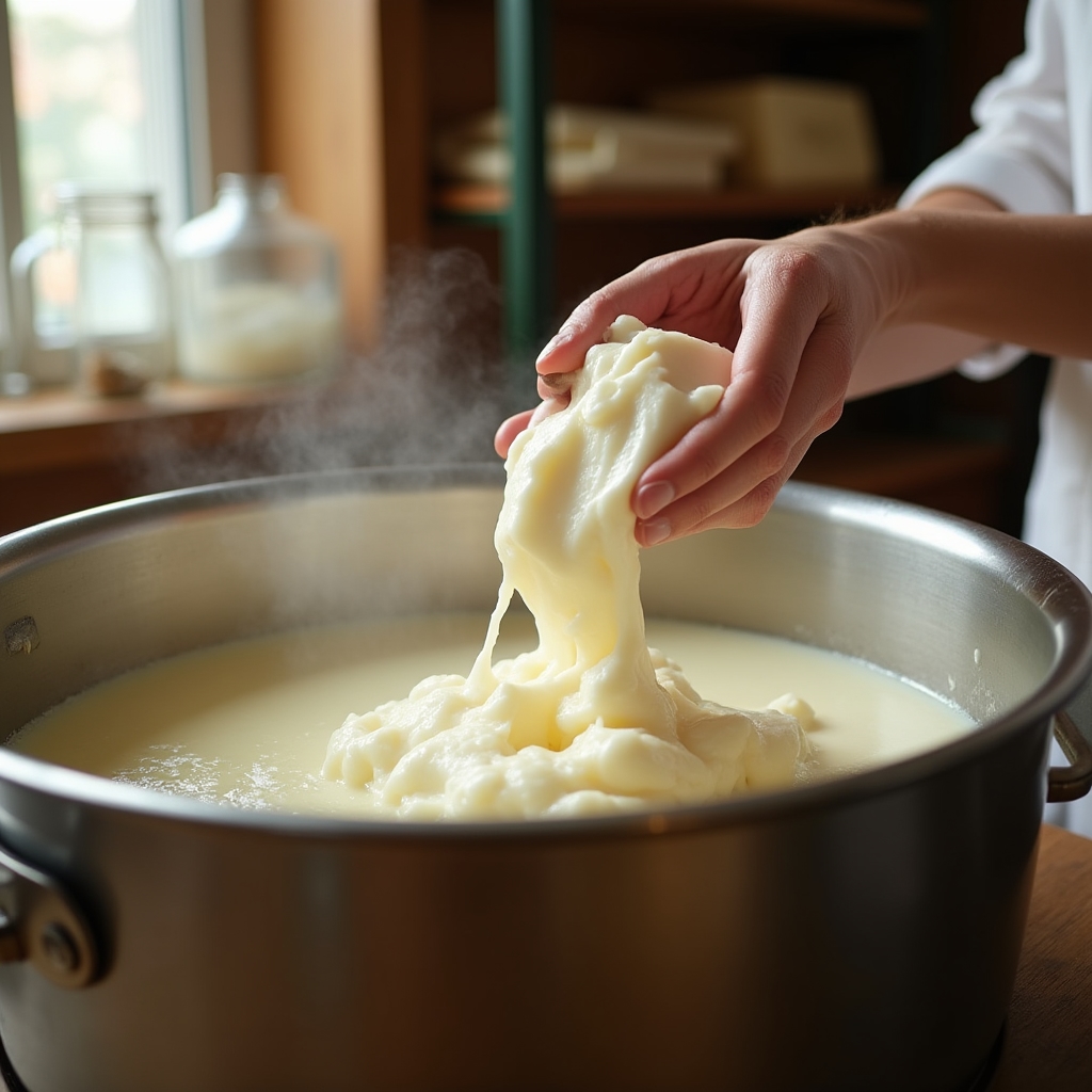 Процесс приготовления домашнего сыра в мастерской