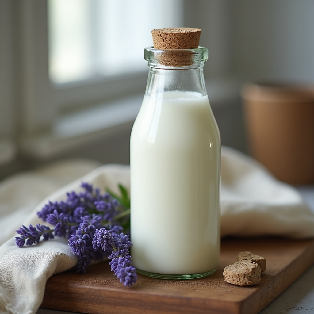 Свежее козье молоко в стеклянной ёмкости